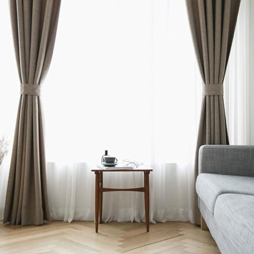 Daesar Verdunklungsvorhänge Braun, Vorhänge mit Schlaufen Blickdicht 2er Set 137x160CM Leinenoptik Einfach Modern Ösenvorhänge Schiebengardinen Kinderzimmer Schlafzimmer