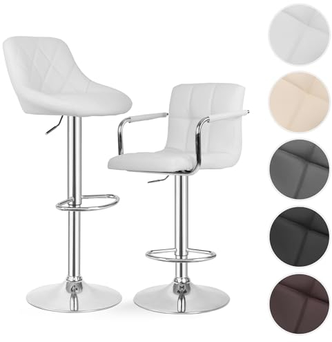 MIADOMODO® Barhocker - 2er Set, Höhenverstellbar, Rückenlehne, Fußstütze, Drehbar 360°, Stahl, Kunstleder, Gepolstert, mit/ohne Armlehne - Barstuhl, Tresenhocker, Küchenstühle (Weiß, Modell 2)