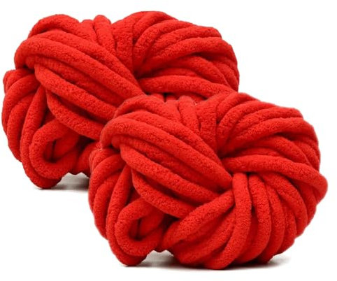 Hengrongshen Dicke Wolle Dickes Garn 2 Stück 500g, Chunky Yarn, Chunky Wool, Armstricken Wolle zum Häkeln für Decke, XXL Riesen Wolle Perfekt zum Weben von Schals Mützen Haustier Nest - Rot