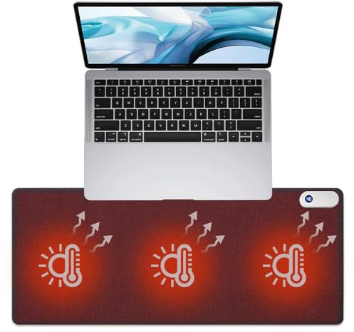 Beheizte Schreibtischunterlage, Afenau 80x33cm Beheizbare Schreibtischunterlage mit 3 Heizstufen und Digitaler Anzeigeschalter, Beheiztes Mauspad, Tischunterlage Beheizt für PC/Laptop (Schwarz)