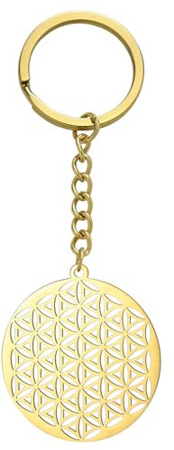 Amaxer Fleur de Vie Graine de Vie Mandala Géométrie Sacrée Cercle Rond Protection Déclaration Charm Bijoux Porte-clés pour Unisexe, acier, 24.5mm