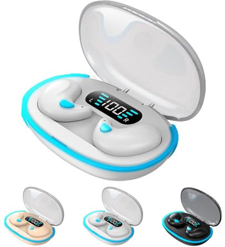 Bone Conduction Wireless Headset, Invisible Earbuds, Lightweight Sleep Headphones with Sleep Mode, Painless Invisible Bluetooth Earphone for Side Sleepers (White)