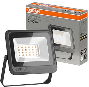 OSRAM LUXPOINT® Floodlight LED - Kämpig Foco Proyector Negro exterior 20W Luz neutra 4000K 110-115Lm/W, Aluminio Protección Sobrevoltajes IK08 Resistente Agua IP65 (Luz neutra 4000K, 20W | Negro)