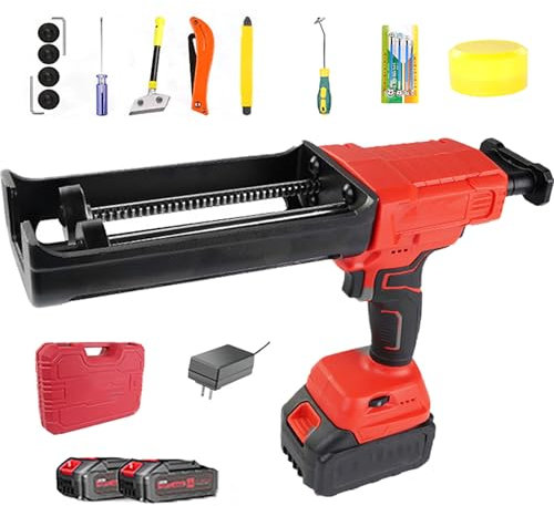 Cordless Caulking Gun, 21V Lithium Battery Operated Silicone Gun with 6 Adjustable Speeds, 300Ml Drip-free Caulk Guns, Electric Sealant Gun with LED Light, for Filling, Sealing