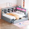 MOBETTRES Schlafsofa, Ausziehbares Bett mit USB-Steckdose und Mehreren Ablagefächern, Massivholzbett, Einzelbett, Holz-Multifunktionsbett (Grau - A, 140 * 200)