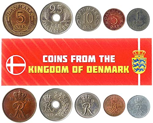 Denmark 5 Mixed Coins | 1 Ore to 25 Ores | Danish Currency Since 1947