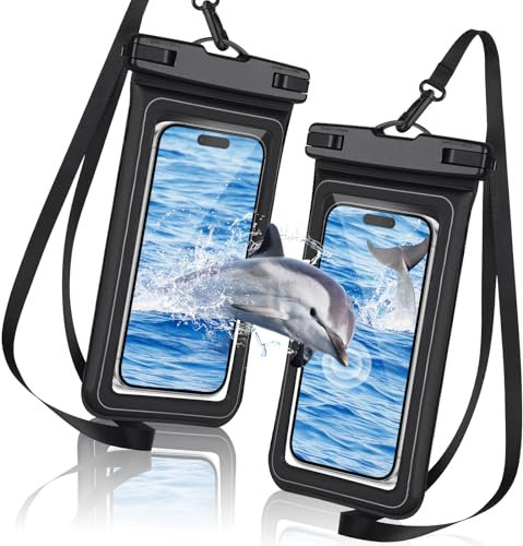 AOOSA 2PCS Pochettes Étanches Flottants Smartphone, IPX8 Pochette Étanche Téléphone, Étui Étanche avec Cordon Réglable pour iPhone 16 15 14 13 12 Pro XS, Samsung S24 S23, jusqu'à 7