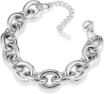 ALEXCRAFT Pulsera Plata para Mujer y Niñas, Pulsera Cubana de Cadena Hombres, Gruesos, Hip Hop, Chunky, Pulsera Ajustable Hipoalergenicos, Joyería Regalos para Mujeres Niñas Amigo
