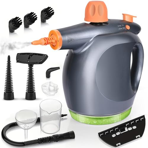 1250W Dampfreiniger, Dampfreiniger Handgerät für den Hausgebrauch 3,5 Bar Dampfdruck 475ml Dampfreiniger Boden mit 11 Zubehörteilen Für Böden Polstermöbel Fugen und Autos, Entfernt Schmutz und Fett