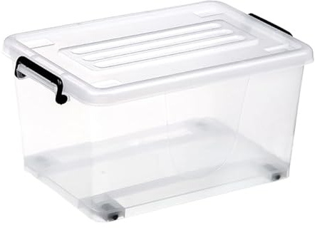 POSH Transparente Aufbewahrungsbox mit Deckel und Rollen 15/30/50/60/80 Liter Kunststoffbox stapelbar für Haushalt, Verschlussclips, Organisation (30L)