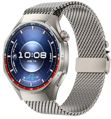 Titan Armband für Huawei Watch GT 6 Pro 46mm, Neues Design-Verschluss Titan Milanaise Armand für Huawei GT6/GT5/GT5 Pro/GT4/GT3/GT3 Pro/GT2/GT2 Pro/GT 46mm/Garmin Venu 3/Venu 2/Forerunner 255/265