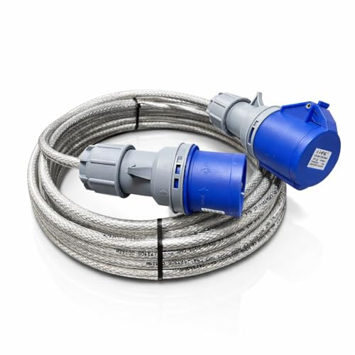 32A 3 Pin 10 Metre Extension Lead SY Steel Armoured 230V Single Phase Blue IP44 IEC 60309 2P+E 3x4mm² Heavy Duty Braided Cable Tested