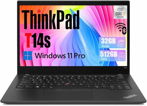 Lenovo ThinkPad T14s Gen 2 Laptop Professional, 14 FHD, processore Intel Core i7-1185G7, 32 GB di RAM, SSD da 512 GB, tastiera QWERTY americana, Windows 11 Pro(ricondizionato)