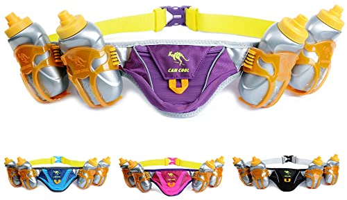 247 Viz Hydration Running Belt - Fits iPhone 8, X and Similar Sized Phones - with 4 BPA Free Water Bottles & Runners Reflective Gear for High Visibility, Purple, One Size