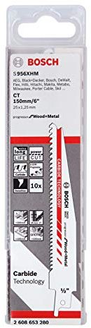 Bosch Professional Coffret de 10 lame de scie sabre S 956 XHM Progressor for Wood and Metal (longueur 150 mm, accessoires pour scie sabre)