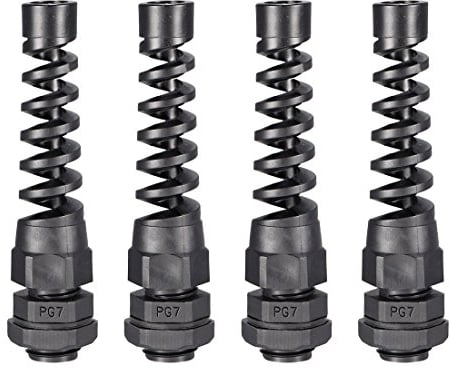 sourcing map 4Pcs PG7 Kabelverschraubung Schwarz Wasserdichtgelenk Zugentlastung 3-6,5mmDraht