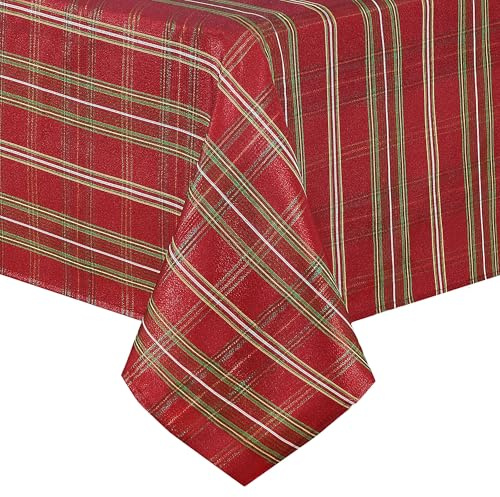 Elrene Home Fashions Nappe rectangulaire en Tissu écossais Scintillant, Rouge, 152,4 x 213,4 cm