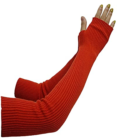 Lemoyoung Damen Kaschmir Warm Lange Fingerlose Handschuhe Winter Armwärmer, Orange