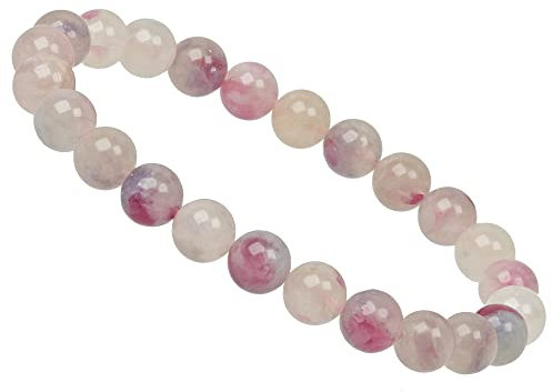 ELEDORO PowerBead Bracelet élastique en perles de pierres précieuses véritables 8 mm, 17 centimeters, Pierre précieuse, Tourmaline rose en quartz
