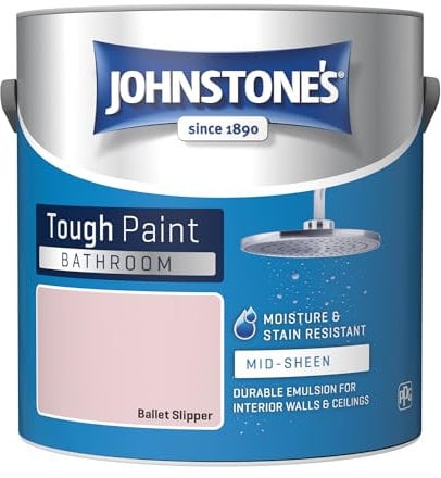 Johnstone's - Bathroom Paint - Ballet Slipper - Mid Sheen Finish - Stain Blocker Paint - Use in Moist & Damp Areas - Low Odour - Dry in 1-2 Hours - 12m2 Coverage per Litre - 2.5L