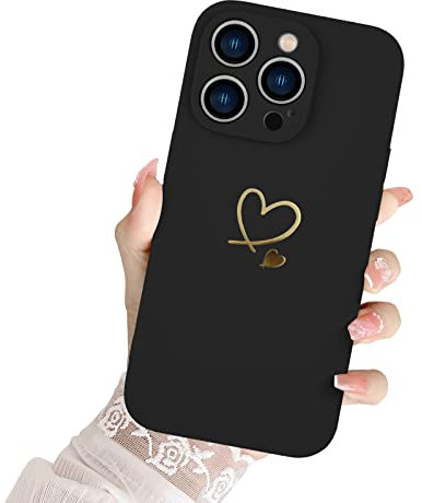 Newseego Case Compatible with iPhone 14 Pro, Cute Gold Love-Heart Pattern iPhone 14 Pro Case for Women Girls Soft Liquid Silicone Shockproof Protective Cover Case for iPhone 14 Pro(6.1-Inch)-Black