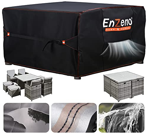 Enzeno Cube Garden Furniture Covers Waterproof with Air Vent, 150X150cm, Oxford Fabric Outdoor Patio Table Covers, Garden Square Chair and Table Rattan Sofa Cover for outside