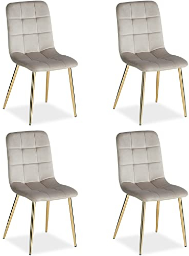 Homestyle4u 2334, 4er Set Esszimmerstühle Stuhl Sessel Samt Wohnzimmer Küchenstuhl Polsterstuhl Beige Creme Gold 4 Stück