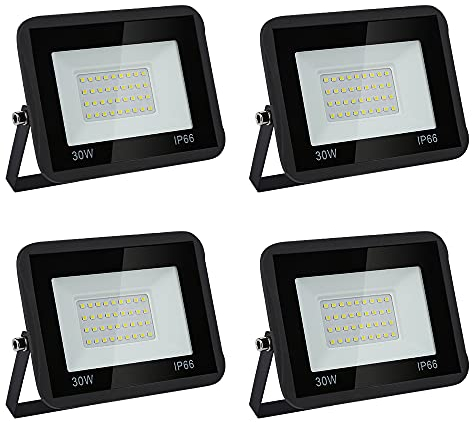 Yakimz Spots LED d'extérieur 4 pièces- Projecteur LED Exterieur 30W 2550 lm - 3000K Blanc chaud Eclairage de Sécurité LED - IP66 - Angle d'éclairage 120° - Pour cour, garage, décoration de jardin