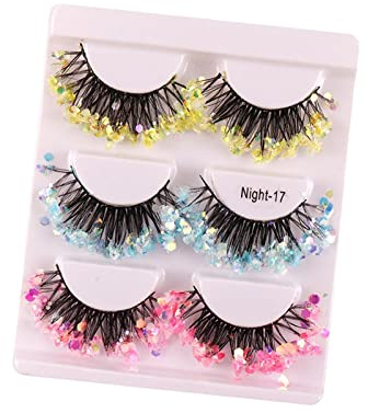 Sharplace 3 Paar 3D Falsche Wimpern, Leuchtende Pailletten Volumen Wimpern Lange dramatisch geschwungene Wimpern Falsche Wimpern für Bühnenkostüm Makeup, 3 Farben