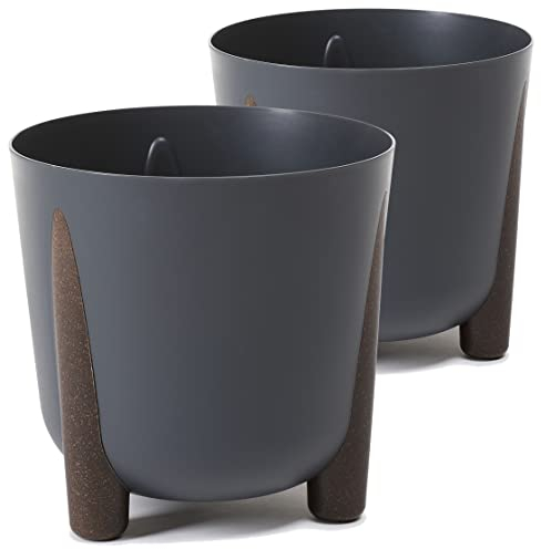 Tymar Blumentopf mit Füßen, 2er-Pack, Runde Form, Übertopf ((2pack) Anthrazit, ø 30 cm)