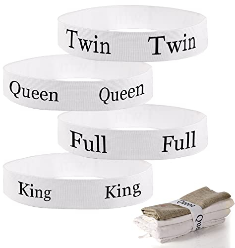 SAVITA 4pcs Sheet Organizer Bands, Sheet Keepers Closet Organization Bed Sheet Organizer Elastic Bands Queen King Full Twin Word Bedding Bands Organize Storage for Wardrobe Dorm Laundry Room