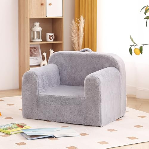 Tiita Kindersofa, Kindersofa mit Tragegriff & Seitentaschen, Kinder Schaumstoffstuhl, Kleinkind Armlehnenstuhl, Leichter Kindersofa Stuhl, Kinder Lese Sofa, Grau