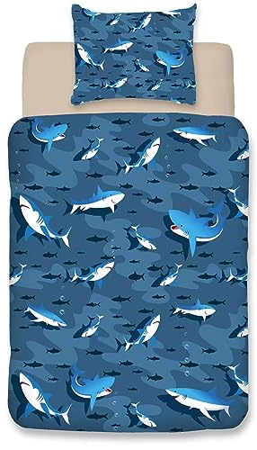 Wajade Cartoon Hai Quilt Cover, einzelne Daunen Quilt Cover, Jugend Down Game Griff Bettwäsche, 135CM-200CM,80x80cm*1