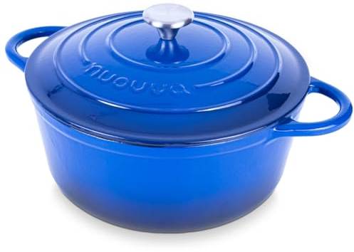 Cast Iron Dutch Oven with Lid – Non-Stick Ovenproof Enamelled Casserole Pot, Oven Safe up to 500° F – Sturdy Dutch Oven Cookware – Dark Blue, 6.4-Quart, 28cm – by Nuovva