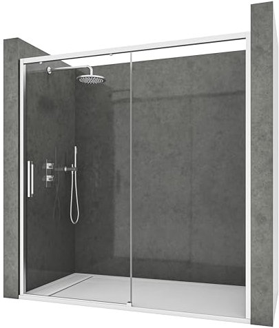 NEBADOON | Mamparas de Ducha - 1 Puerta Corredera + 1 Fijo - Mampara de Ducha Corredera - Perfilería Plata Brillo - 144 a 148 cm (Ancho Adaptable 4 cm) x 195 cm (Alto) - Posición Puerta Izquierda