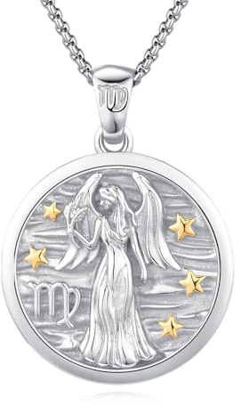 REDSUN Sternzeichen Kette 925 Sterling Silber Sternzeichen Jungfrau mit Halskette Horoskop Sternzeichen Schmuck Geburtstagsgeschenke für Frauen Mädchen(Silber)