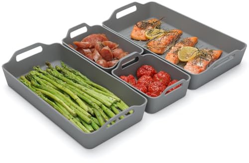 Large Silicone Baking Tray Dividers for Oven Cooking & Meal Prep, Sturdy Heatproof Handles Nonstick Divided Baking Sheet Pan, Reusable Half Sheet Baking Tray, Suitable for Oven Microwave (Gray)