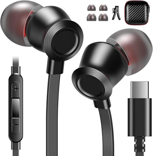 ACANDYA Auriculares USB C para iPhone 17 Air 16 Pro MAX 15 Plus/iPad 10, Google Pixel 10 9 Pro y Galaxy S25, Auriculares con Cable Tipo C, Cancelación Ruido Graves Estéreo Micrófono y Control Volumen