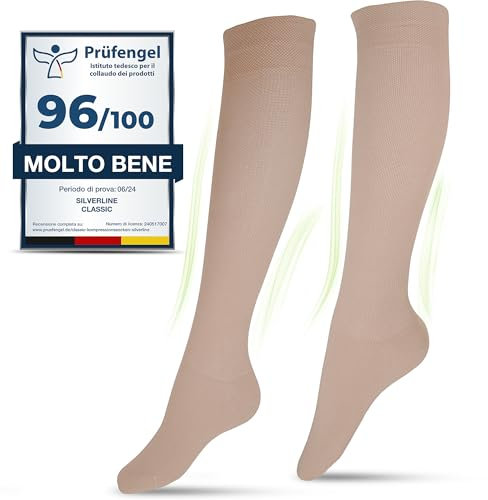 Calze a Compressione Graduata, Calzini Medicali, Uomo e Donna, Cotone Biologico al 60% (Beige, XL+ (44-46))