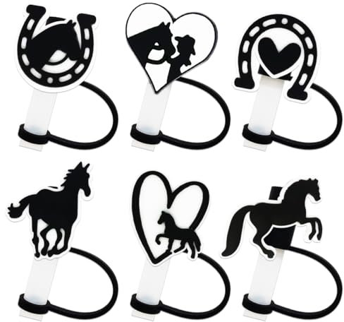 6Pcs Horse Straw Covers Cap Toppers for Stanley Cup 40Oz Tumbler with Handle, 10mm 0.4in Dust-Proof Reusable Straw Tips Lids (10mm Horse)