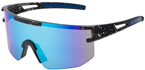BEZLIT Sport Sonnenbrille Herren Damen Weiß Sprenkel – UV400 verspiegelte Fahrradbrille, Laufbrille, Skibrille – große Shield Sportbrille