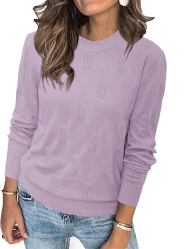 TrendiMax Pullover Damen Rundhals Strickpullover Casual Oberteile Langarm Sweatshirt Elegant Frühling Herbst (XL, Frisch Lila)