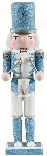 Nutcracker Soldier Christmas Decor, 12 Inch Wooden Nutcracker Soldier Are Drumming White and Blue Traditional Cute Christmas Nutcracker Decorations for Xmas Decorations Table Ornament Gift Style1