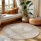 LIVUM Tapis Rond Salon, Chambre, Moderne et Design en Relief, Doux et Confortable (Beige, 80cm Rond)