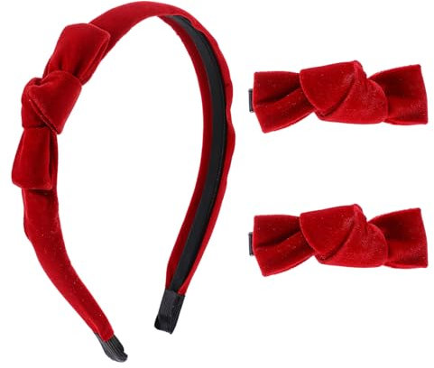 Qianyu Samt Bogen Stirnbänder Haar-Accessoire-Set mit Schleife aus Rotem Anti-Rutsch Mode Haarbänder Kleines Haarnadel Asthetischer Haar-Styling-Clip Süßes Kopfbedeckung Zubehör für Karneval Winter