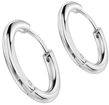 CABBE KALLO 316 Stainless Steel Huggie Hoop Earrings, 10mm/12mm, Hypoallergenic, Lightweight, 10mm pair, Stainless Steel, No Gemstone