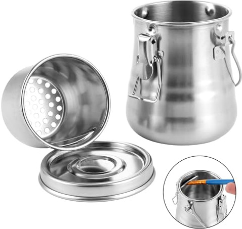 YAYODS Tragbare Pinselreiniger aus Edelstahl - 10x9CM Mobiler Pinselwascher, Pinsel Reinigungsgerät mit Gummidichtung - Pinselbecher mit Filtersieb, Ölfarben Zubehör für Verschiedene Pigmenten