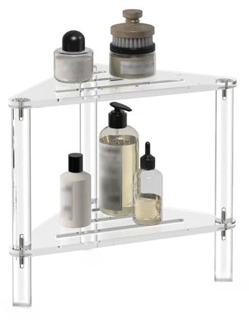 Oreilet Stehende Ecke Dusche Caddy, 2 Tier Acryl Dreieck Dusche Organizer Eck Regale, Klare Boden Dusche Ablage Regal für Innen Badezimmer Badewanne Arbeits Platte