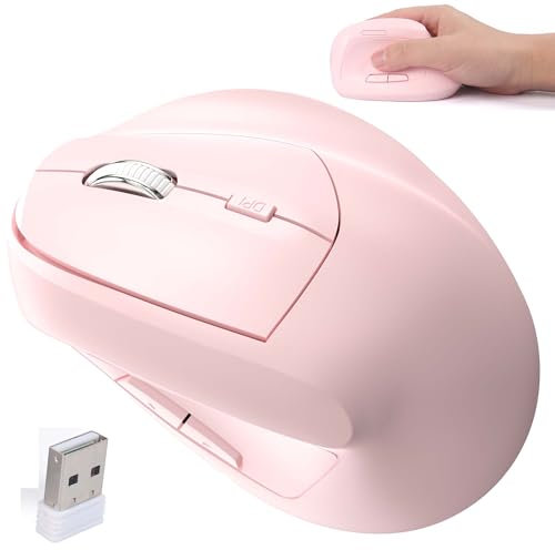 Wireless Mouse Bluetooth Ergonomic Vertical Rechargeable Silent Portable Cordless Dual Mode High Precision Optical Mice with 7 Buttons USB Receiver for PC/Laptop/Tablet/MacBook,Reduce Wrist Pain(Pink)