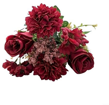 CNANRNANC Confezione da 2 bouquet di rose artificiali per soggiorno, camera da letto, decorazione per feste di nozze, 33 cm (rosso)